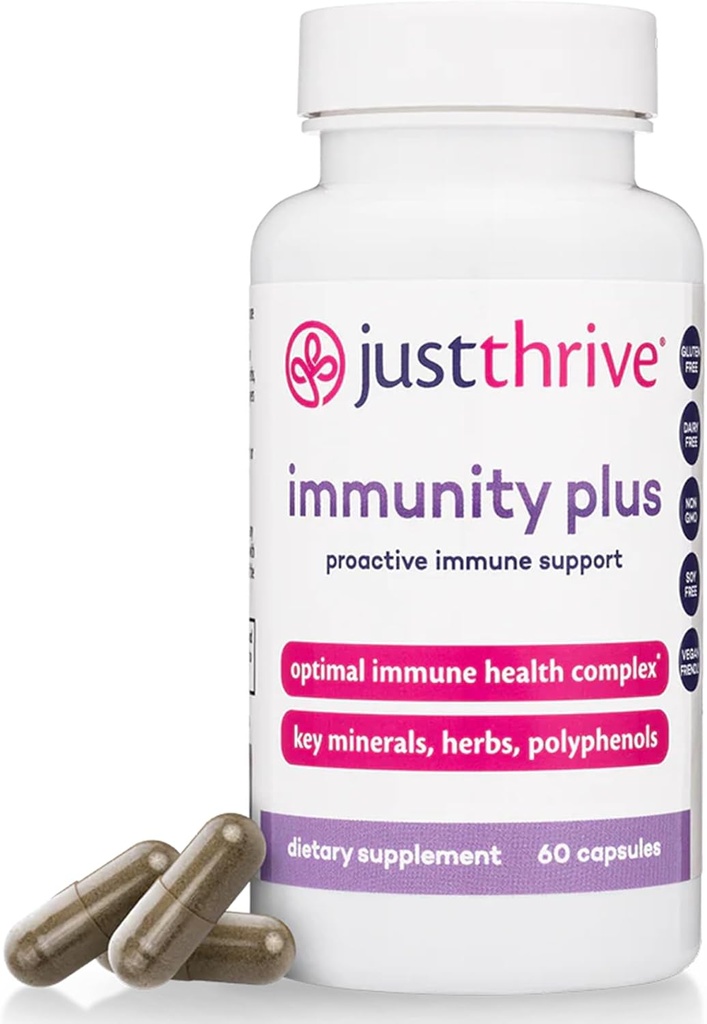 Juste Thrive Immunity Plus - Vegan Gut Santé et Supplément de soutien immunitaire pour les enfants et les adultes, 60 Capsules