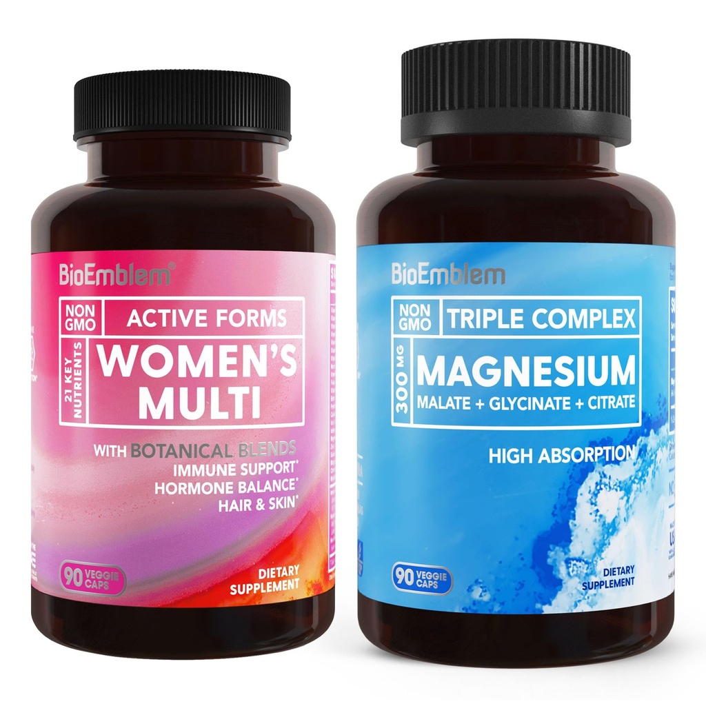 BioEmblem Vrouwen Triple Magnesium Complex en Multivitamine voor Cardiovasculaire Gezondheid en Voedingsbehoeften