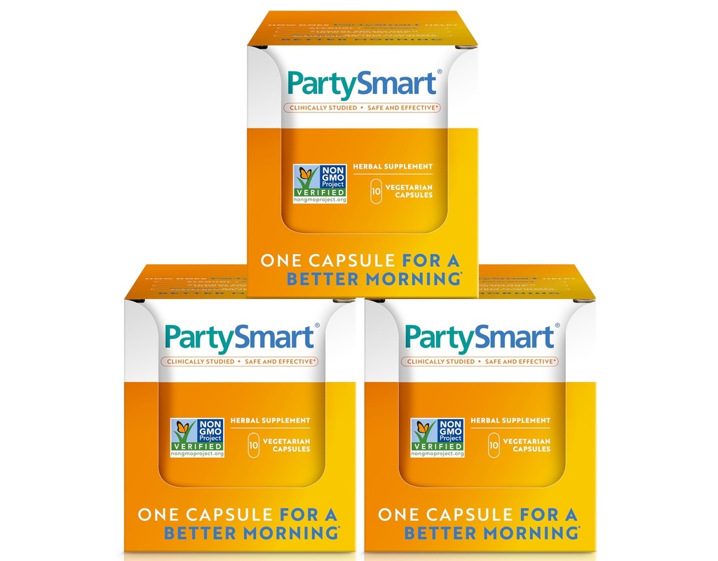 Himalaya PartySmart, 10 individuele capsules - Alcohol Breakdown Lever Ondersteuning voor een betere ochtend na het drinken - plantaardige basis, Veganistisch, Non-GMO, Glutenvrij, klinisch onderzocht (pakket van 3)