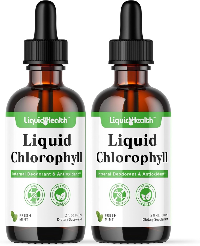 LIQUIDHEALTH Liquid Chlorofyl Drops - Internal Deodorizer, Antioxidants, Liver Detox, Immune Support, Relieve Bad Breath, Reduce Appetite, Collageen for Hair & Skin Health - Vegan, Non-GMO (2 Pack)