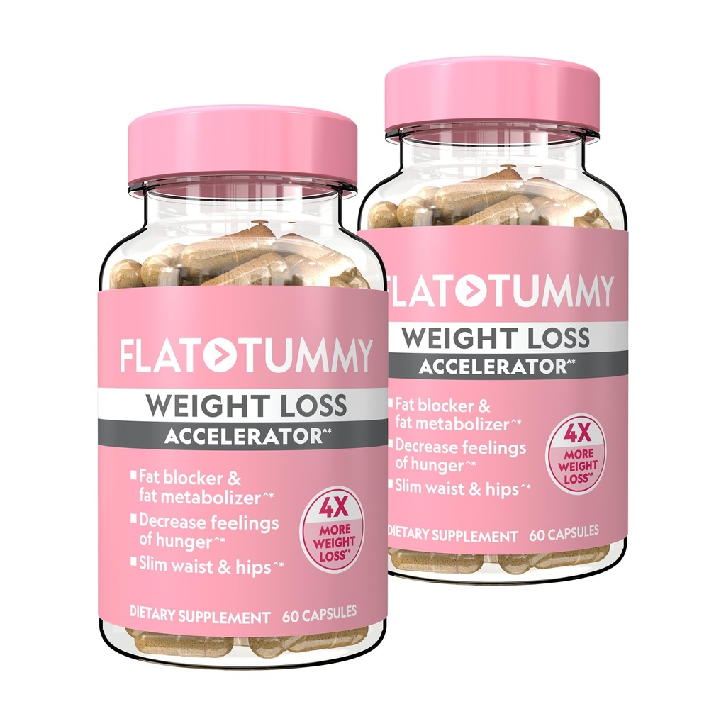 Flat Tummy Weight Loss Accelerator – Clinically Proven Fat Burner & Appetite Suppressant for Women, Post GLP-1 Supplement – Achieve a Slimmer Waist & HIPS – 60 Capsules (Pack of 2)