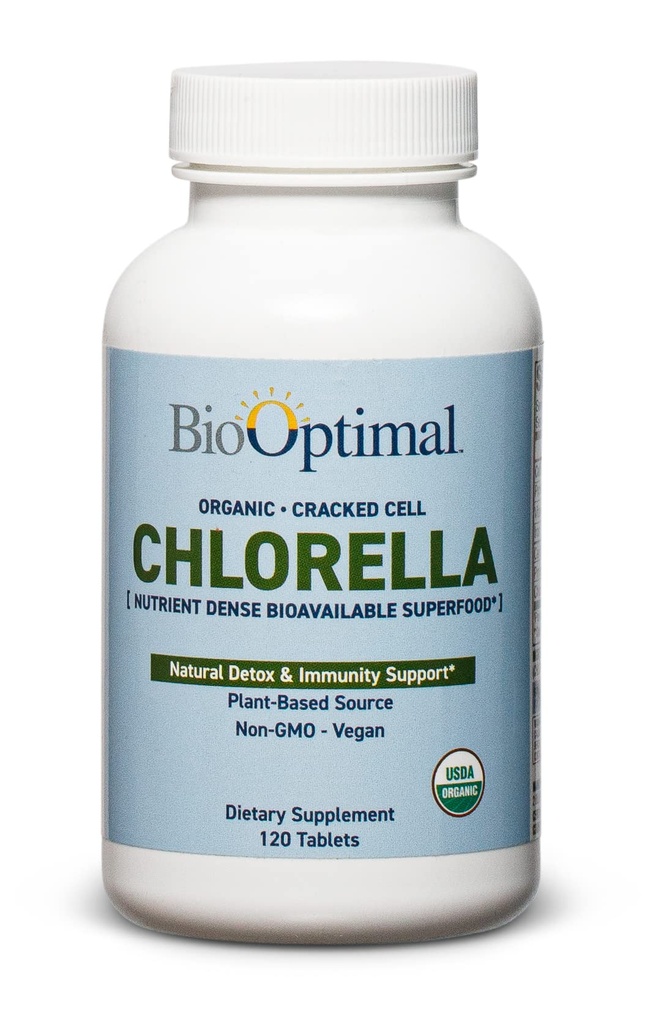 BioOptimal Organic Chlorella Tablets - Organic, Non-GMO, No Additives or Fillers - 500mg Premium Quality Dietary Supplement with Vitamines, Minerals, & Antioxidants (120 Tablets)