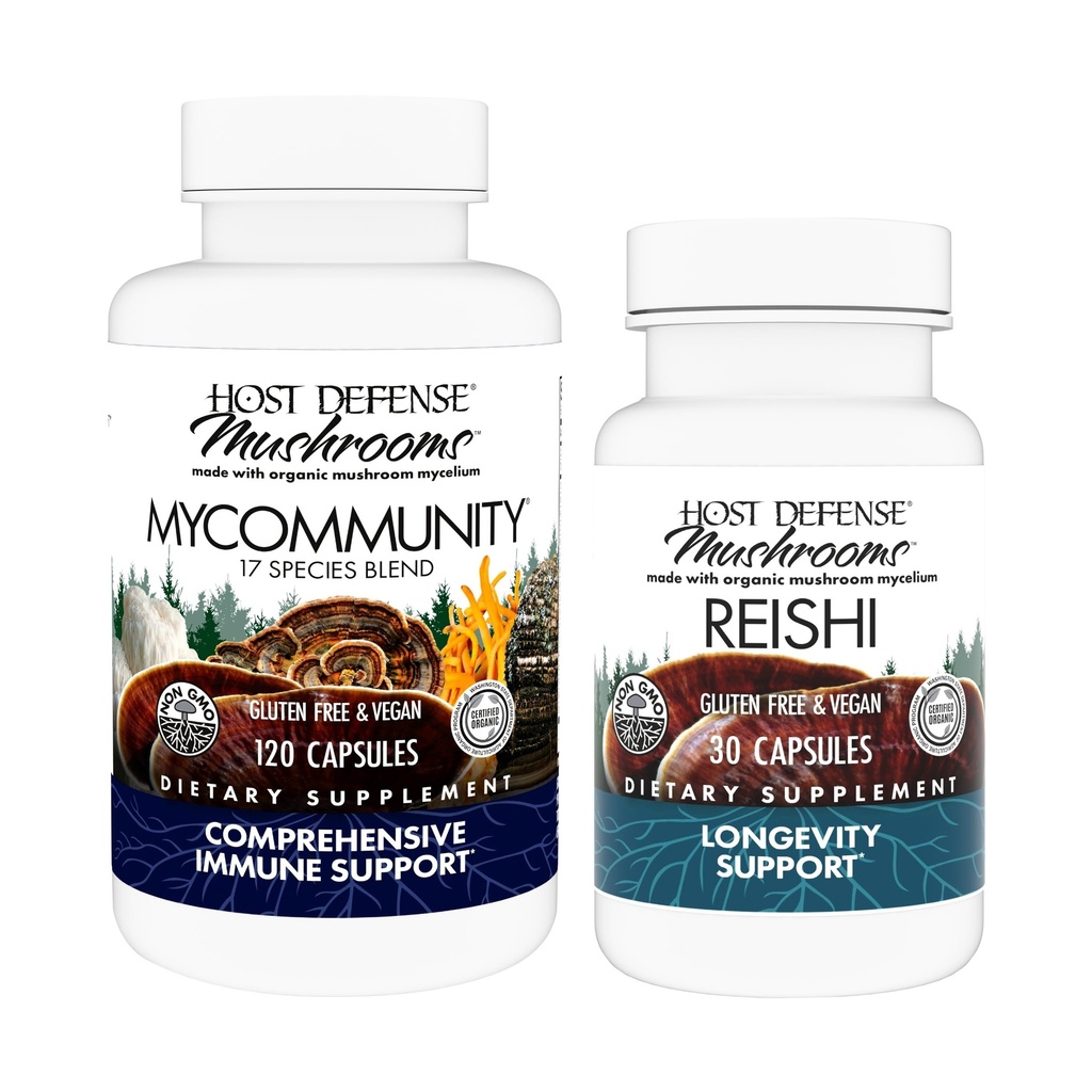 Host Defense MyCommunity Capsules, 120 Count & Reishi Capsules, 30 Count - Ondersteuning Immune Health met 17 Soorten Paddenstoelen Blend - Ondersteuning Hersengezondheid, Geheugen & Focus