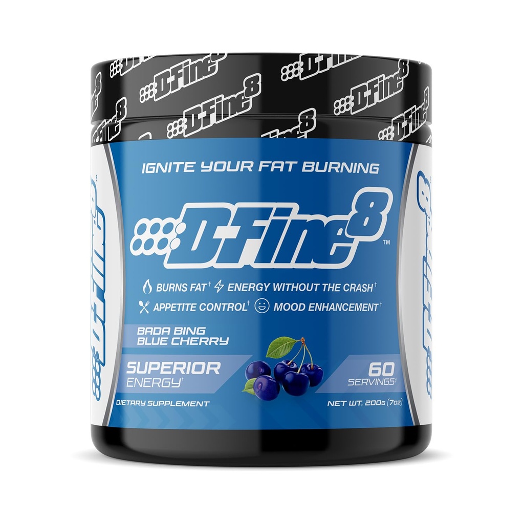 Thermogenic Pre-Workout Energy Powder & Shredding Supplement, Boost Energy Mood & Focus, Sugar Free, Contains Senactiv, Endurance, 300mg Caffeine, N-Acetyl-L-Tyrosine (Bada Bing Blue Cherry)