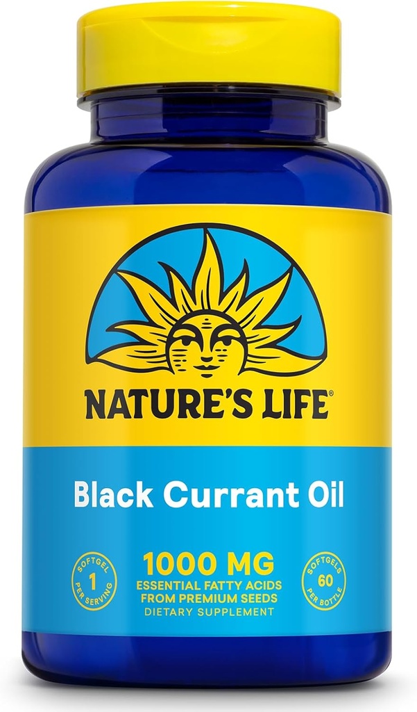 NATURE'S LIFE Black Currant Seed Oil 1000mg - Black Currant Oil, Natural Source of Omega 6 Gamma Linolenic Acid (GLA) and Omega 3 Alpha-Linolenic Acid (ALA), 60 dagen garantie, 60 porties, 60 zachtgels