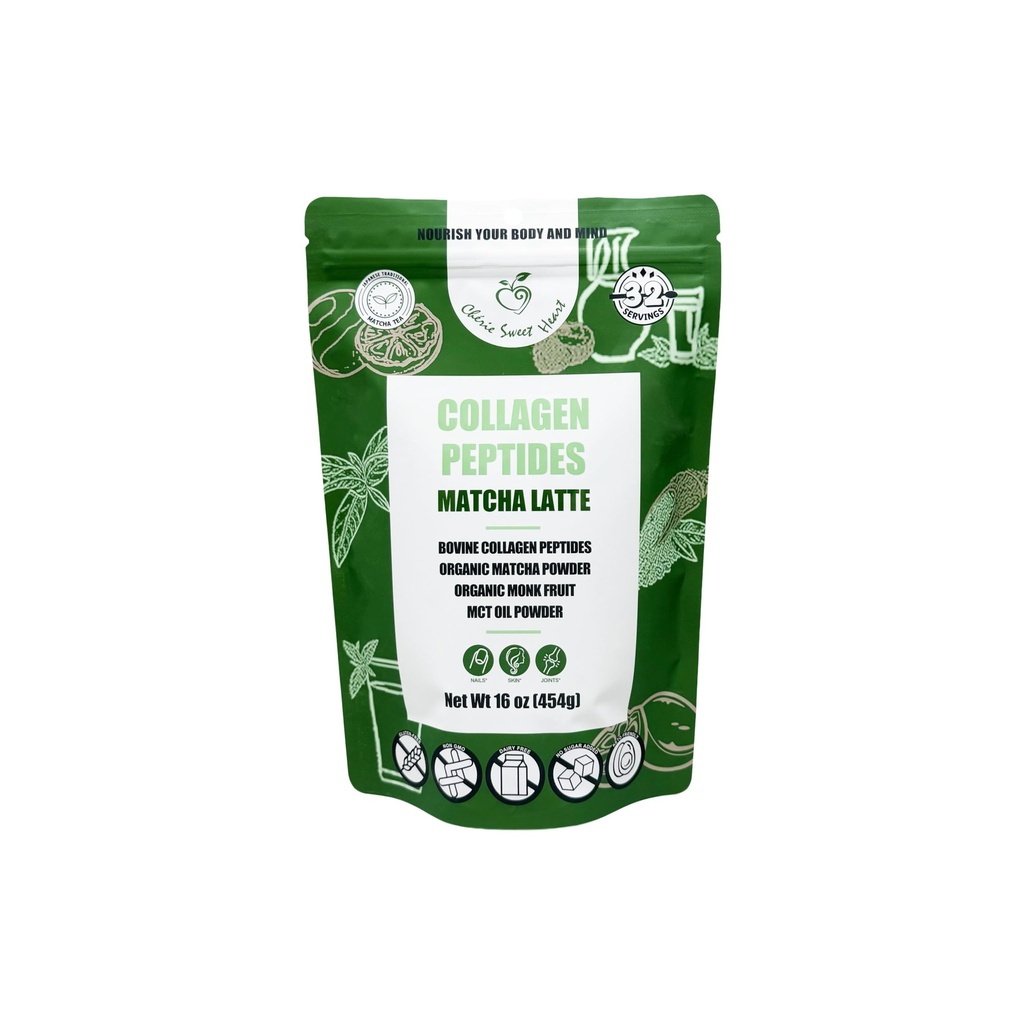 Cherie Sweet Heart's Collagen Peptide Powder, 1 lb, Pure Hydrolyzed, Gluten Free, Keto and Paleo Friendly, Grass Fed, Non GMO, Matcha Latte