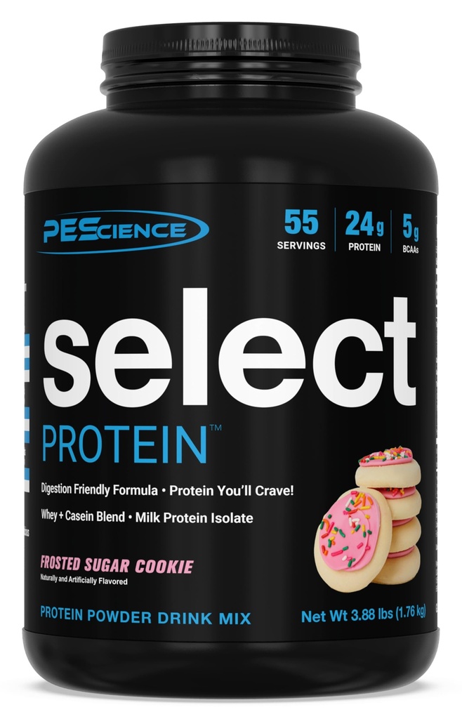 PEScience Select Protein Powder, Whey and Casein Blend, Lean Protein Powder for Women and Men, Low Calorie, Low Carb, Keto Friendly, Gluten Free, Frosted Sugar Cookie - 55 Servings