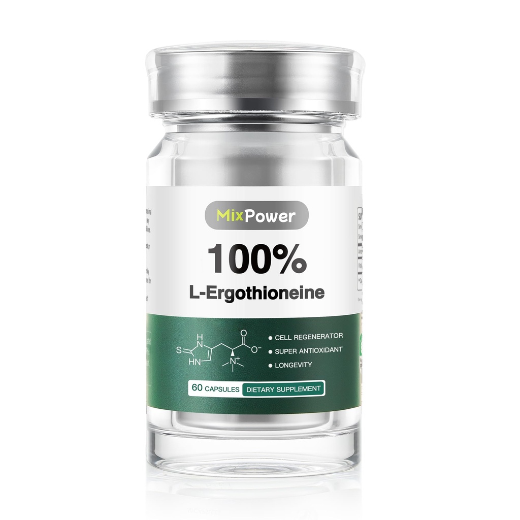 MixPower L-Ergothioneine(EGT) 70mg Capsules, High Potency Antioxidant Supplement to Support Cellular Integrity, Energy, Relaxation & Healthy Sleep, Lab Tested, Vegan, Non-GMO, Gluten Free, 60 Count