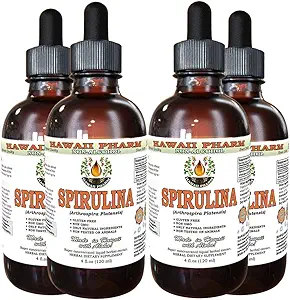 Spirulina Alcohol-Free Liquid Extract, Organic Spirulina (Arthrospira platensis) Dried Algae Glycerite Natural Herbal Supplement, Hawaii Pharm, USA 4x4 fl.oz