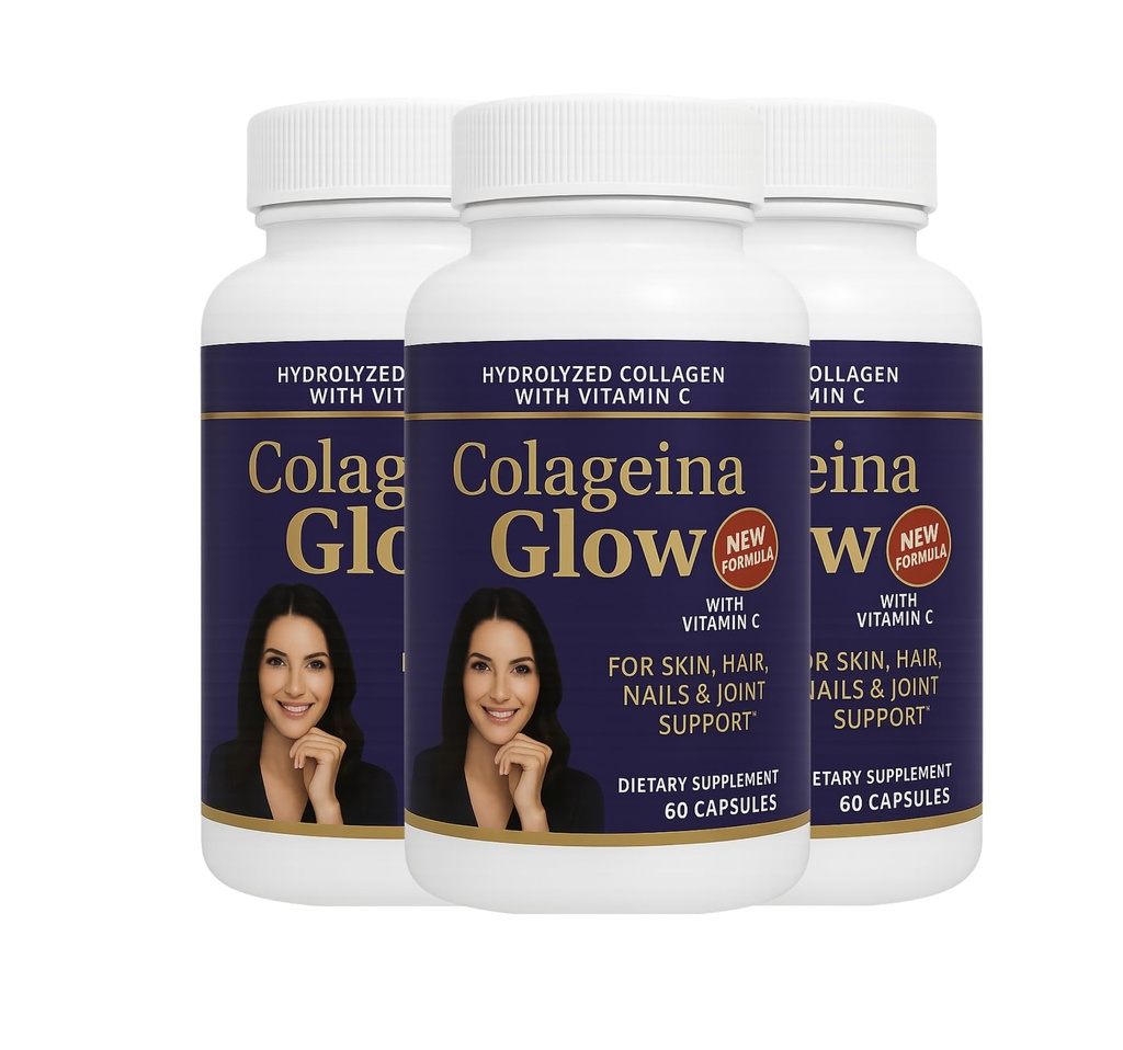 Hydrolyzed Collagen with Vitamin C – Colageina Glow Pack of 3 | 180 Capsules Total | 1000 mg Each | Beauty Routine Supplement for Hair, Nails, Skin & Joint Care – Dietary Formula