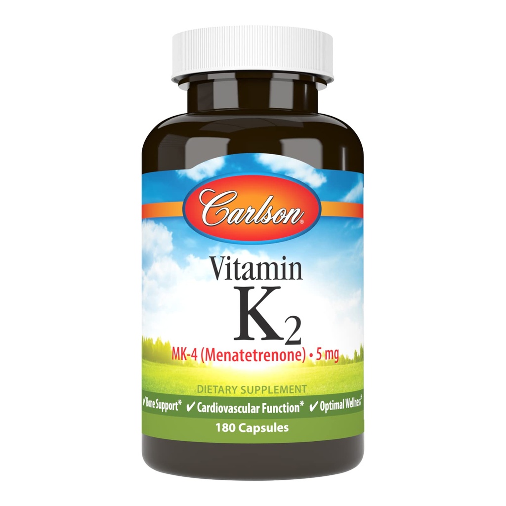 Carlson - Vitamine K2, MK-4 (Menatetrenon), Vitamine K-supplement, Bone & Heart Health, K2 Vitamine, Sojavrij, Vitamine K-2, K2 Vitaminen, 180 Capsules