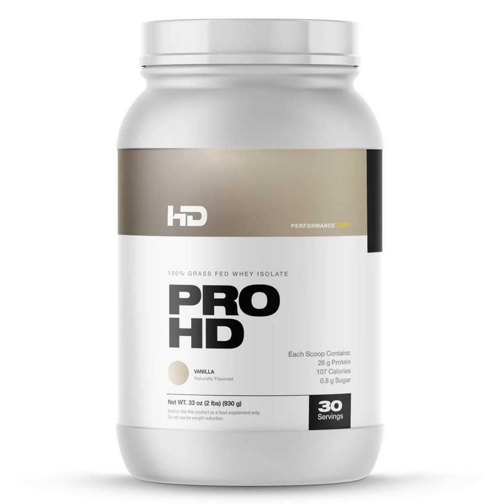 HD MUSCLE ProHD Protein | 100% Grass Fed Whey Isolate | 25g Protein, 114 Calories, 0g Fat | Zero Fillers or Amino Spiking | 30 Servings (Vanilla)
