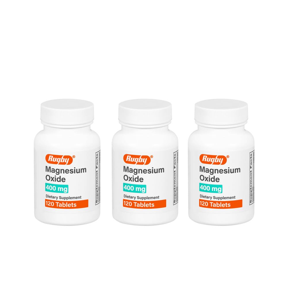 Rugby Magnesium Oxide 400 mg Tablets - Dietary Supplement - Gluten-Free - 120 Count (3 Pack)