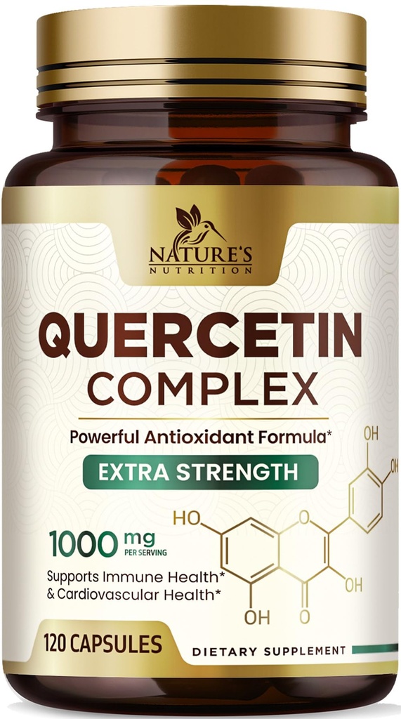 Quercetine Supplement 1000mg - Natuurlijke, plantaardige ondersteuning voor Immuun, Cellulair, Ademhalingsstelsel- en Seizoensgebonden veranderingen - Extra sterkte quercetine Dihydraat van Sophora Japonica - 120 Veggie Capsules