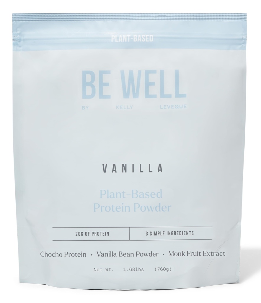 Well by Kelly Vanilla Plant-Based Protein Powder, Vegan 20G Protein 8G Fiber 0 Net Carb (3 Ingrediënten, 20 Servings) 9 Aminozuren + 3 BCAA's Geen soja, Geen zuivel, Stevia-Free, Geen suiker Toegevoegd 1.68lb 760g