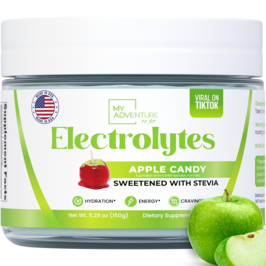 Zero Sugar - Apple Candy Electrolytes Powder - Refreshing Hydration - Cafeïnevrije energie met alle natuurlijke ingrediënten - Vegan, Keto en Paleo - Suikervrije Elektrolyten Drinkmix - met 30 porties