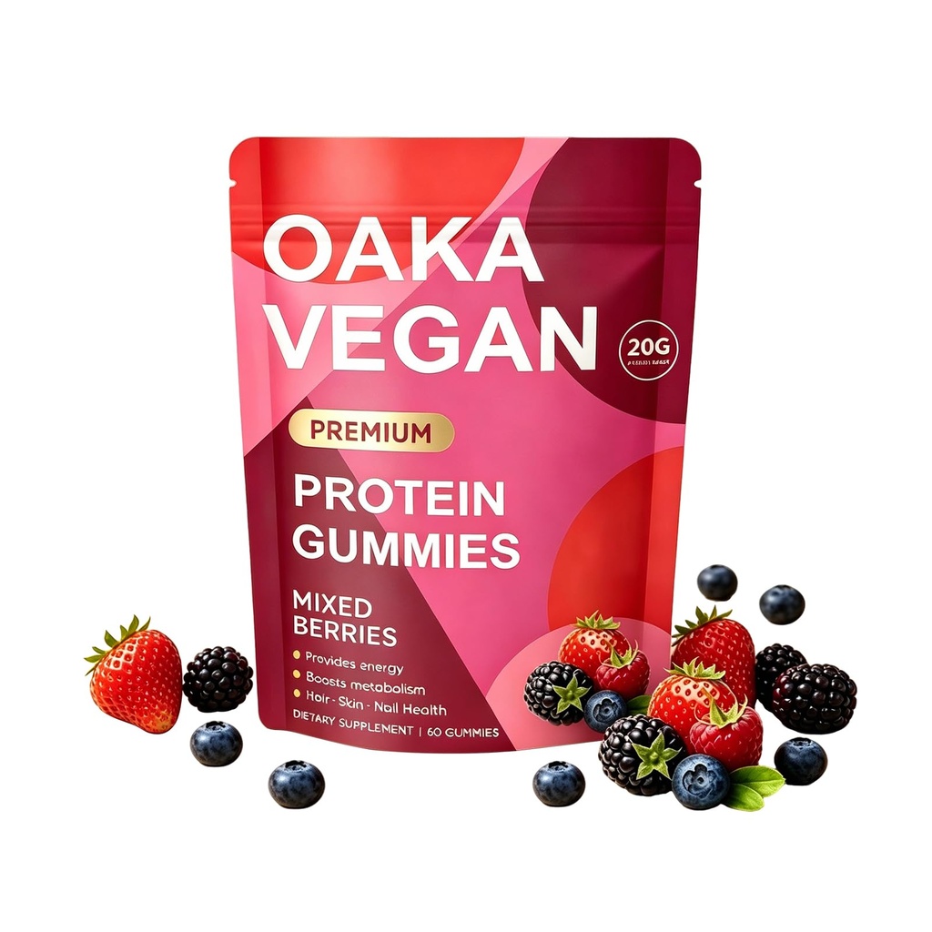 Protein Gummies for Women & Men, 20g High Protein per Serving, Supports Healthy Hair Skin Nails & Energy, Zero Sugar, Vegan, Mixed Berries Flavor, 60 Gummies