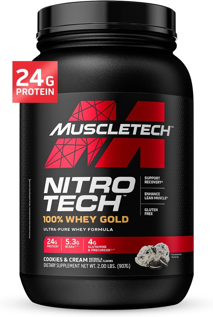 MuscleTech Whey Protein Powder , Nitro-Tech Whey Gold Protein Powder , Wei Protein Isolate Smoothie Mix , Proteine Powder for Women & Men , Cookies and Cream, 2 lb (28 Servings) - pakket kan variëren