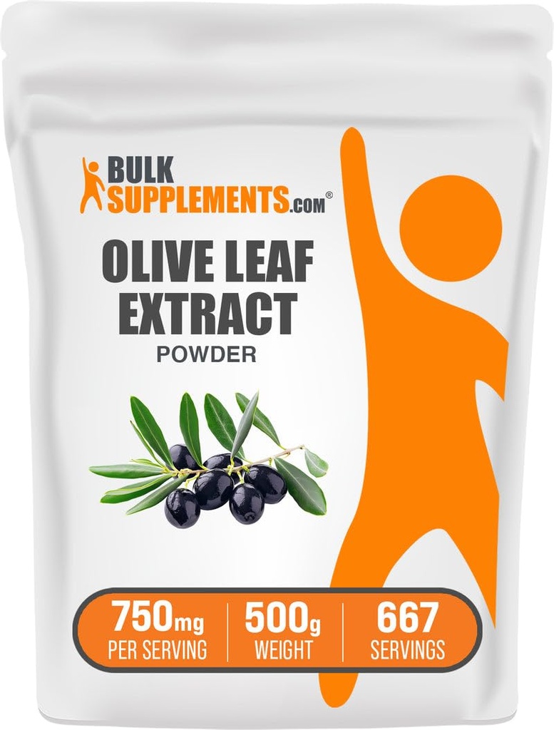 BulkSupplements.com Olive Leaf Extract Powder - Herbal Supplement, Antioxidant Bron, Olive Leaf Powder - Glutenvrij, 750mg per portie, 500g (1.1 lbs) (Pack of 1)