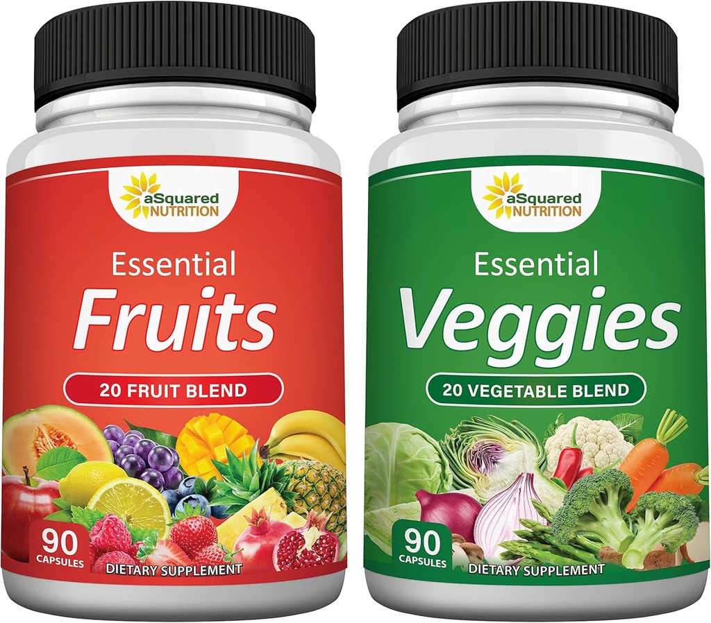 aSquared Nutrition Fruits and Veggies Supplement - 90 Veggie & 90 Fruit Capsules - Superfood Plantaardige Groenen Vitaminen Pillen - Nature's Super Food Alternatief voor Poeder & Gummies