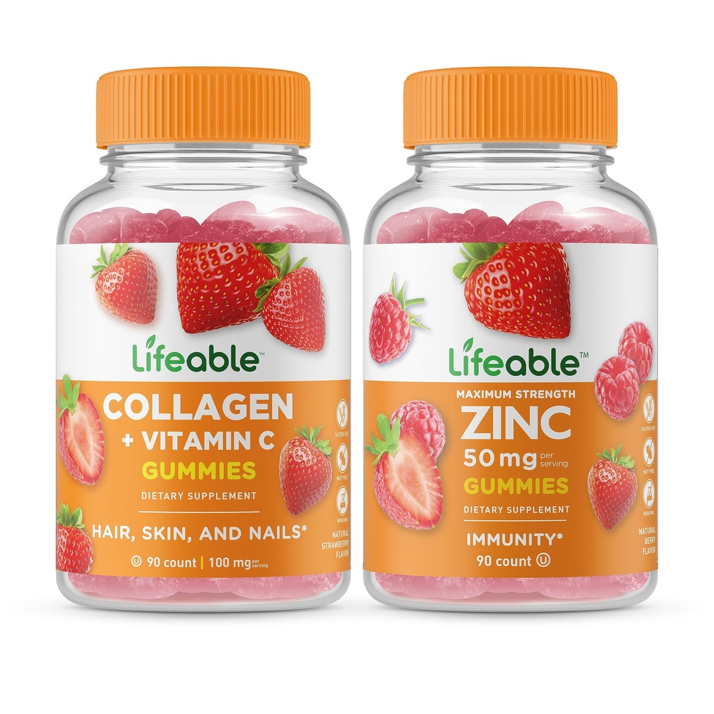Levensbaar Collageen & Vitamine C + Zink 50mg, Gummies Bundle - Grote Proeverij, Vitamine Supplement, Glutenvrij, GGO-vrij, Kauwgom