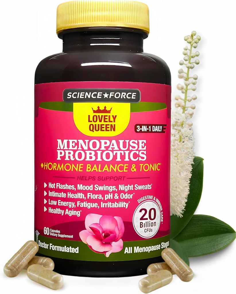 Lovely Menopauze Supplement + Hormone Balance + Weight Management, Hot Flashes, Mood Swings, Vaginale Gezondheid & Dryness Black Cohosh, Dong Quai, Ashwagandha + Probiotica, Woman Supplement, 60 ct