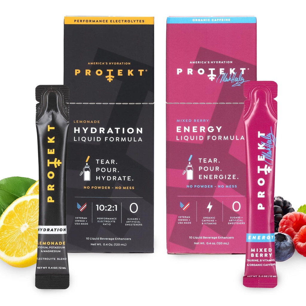 PROTEKT Electrolyte Packets for Recovery & Hydration, Lemonade, 10 Pack | Zero Sugar Energy Drinks, Mixed Berry, Pack of 10