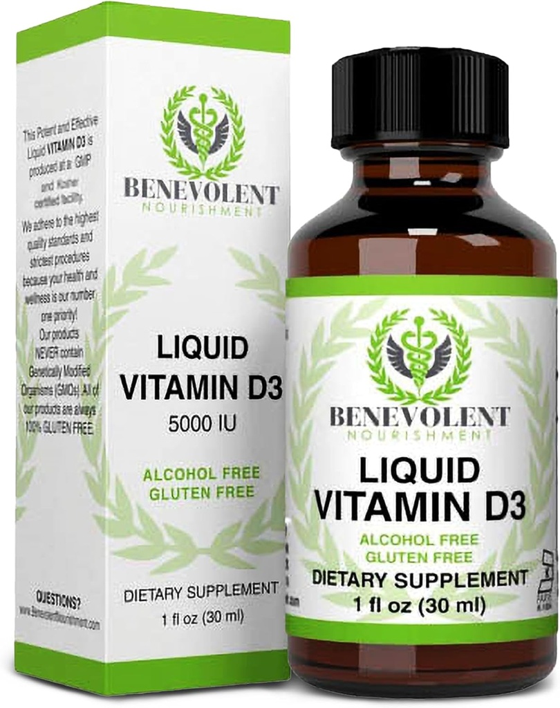 Goedwillende voeding Vitamine D3 Drops 5000 IE - Krachtig & effectief 1000 IE per druppel - Fast Absorbing Liquid Dietary Supplement - 100% Alcohol & Glutenvrij