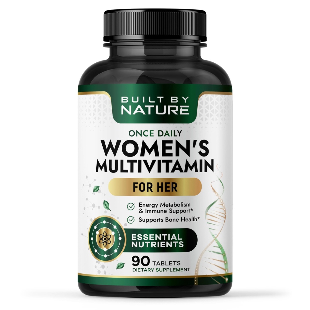 Built by Nature Multivitamin for Women – Daily Womens Multivitamin Supplement with Essential Vitamins & Minerals – Energy, Immunity & Beauty Support – 90 Tablets