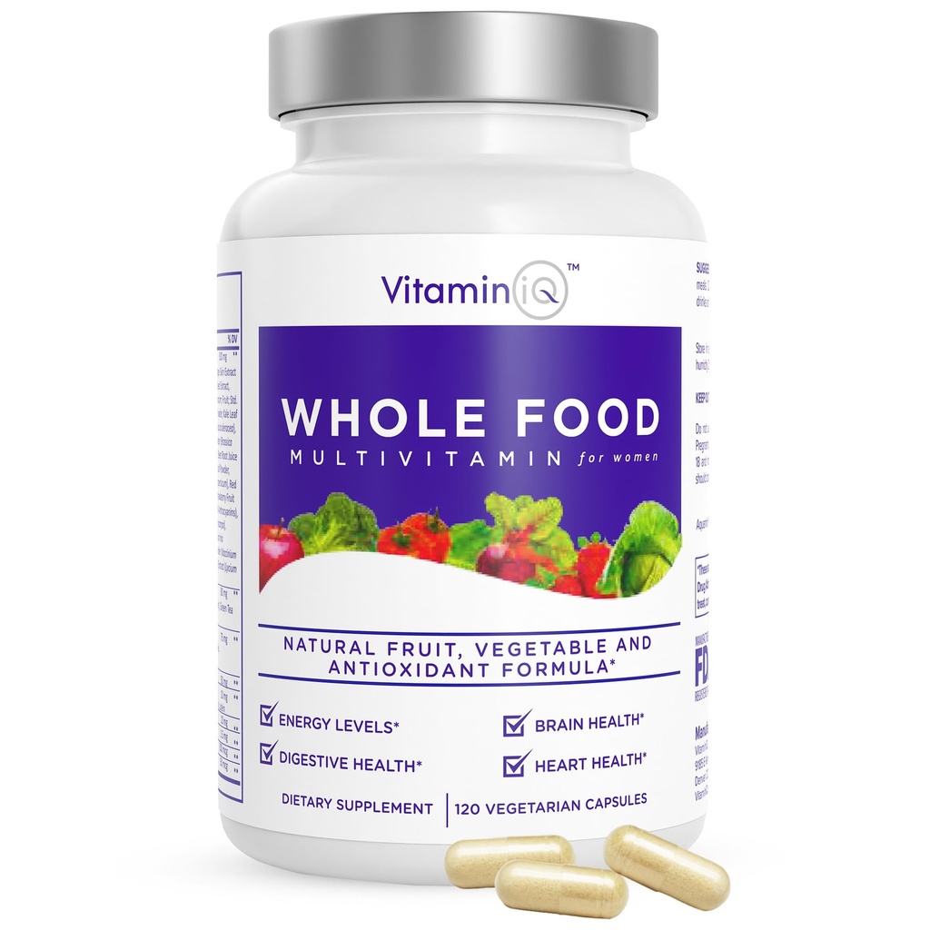 Multivitamin for Women (120 Vegetarian Capsules) Whole Food Vitamin with Essential Nutrients, Natural Calcium, Magnesium, Selenium, Zinc, Biotin, Vitamin A, B6, C, D3, E, K and More