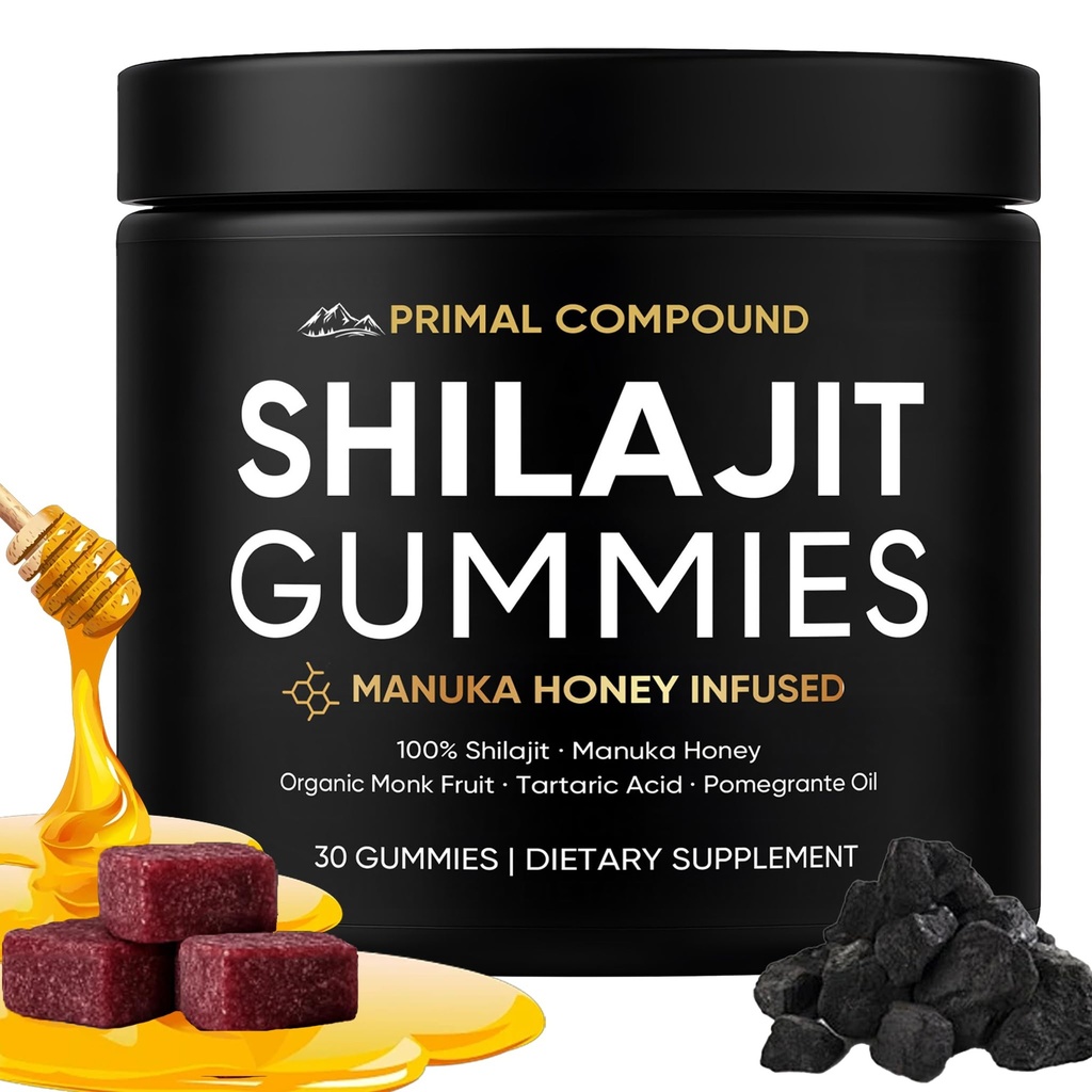 Primal Compound Shilajit Gummies for Men,with Manuka Honey, Organic Monk Fruit & Fulvic Acid, Shilajit Gummies Supplements, 30 Gummies