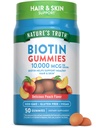 La vérité de la nature Biotin Gummies de 10000mcg de 10000mcg de 50 comtes Vegan, sans OGM et supplément sans gluten de pêche