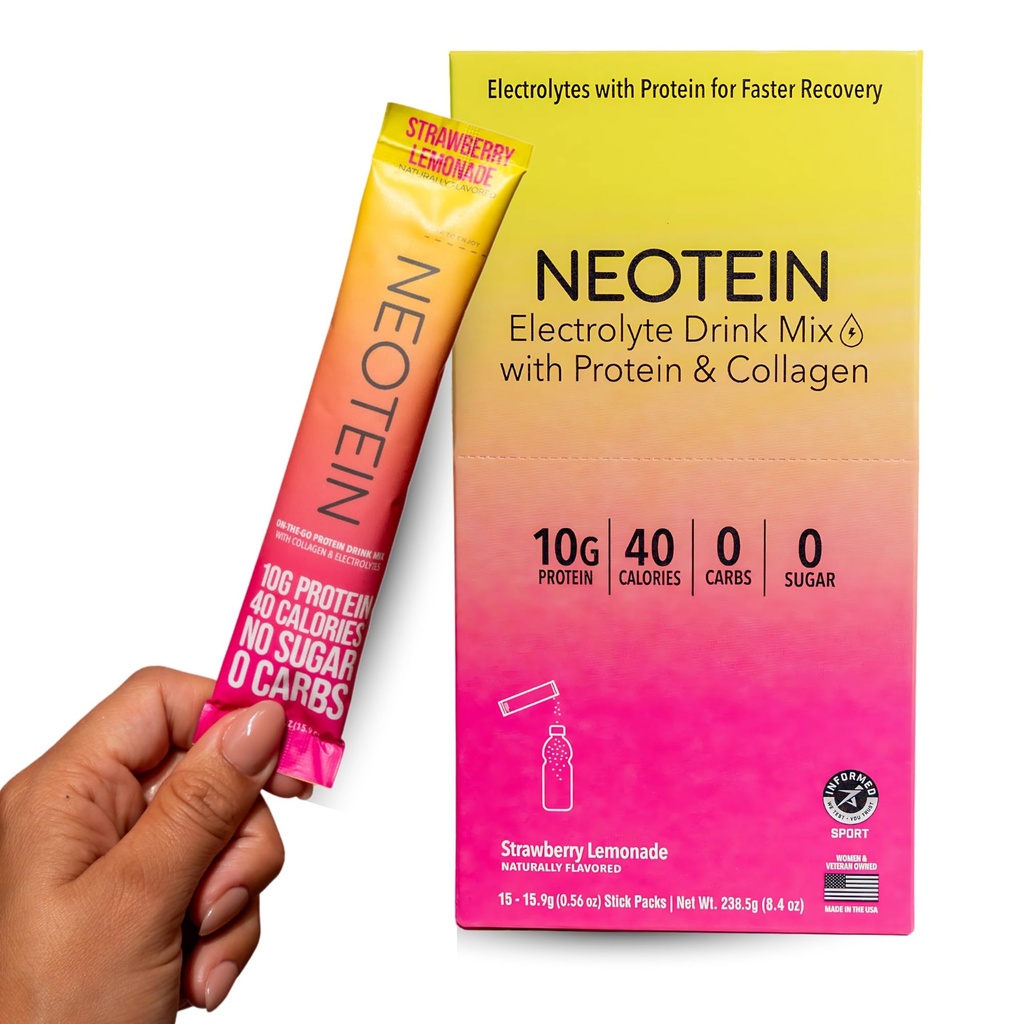 NEOTEIN: Paquets de poudre d'électrolyte, poudre de protéines avec 10 g de protéines et collagènes Packs d'hydratation - Zero Sucre, NO Filters, NO Carbes