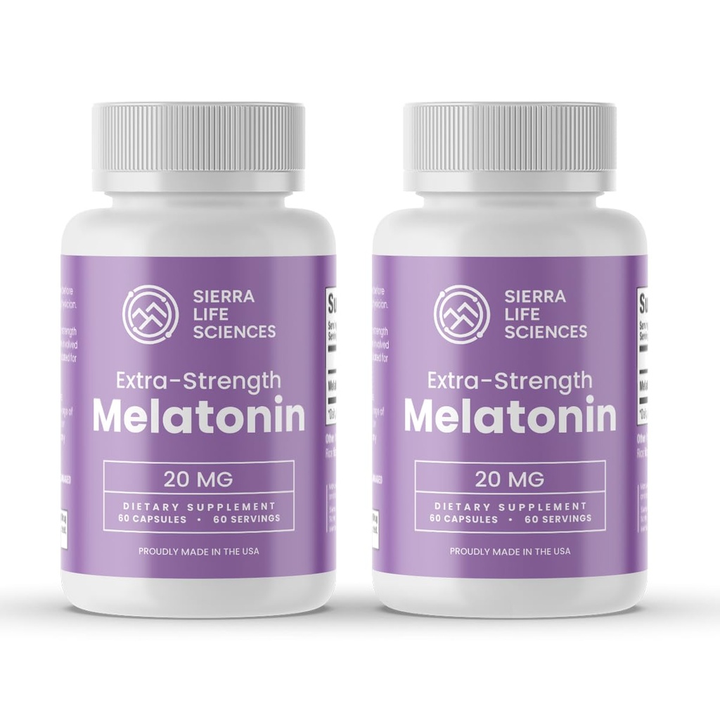 20 mg High Dosage Melatonin Supplement - Extra Strength High Potency Sleep Support, Vegan Non-GMO, Made in USA, Easy-to-Swallow Capsules 120 Count (120 Servings)