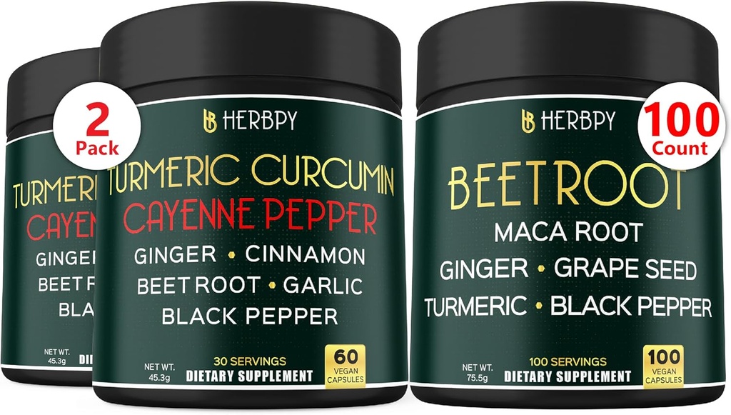 Ensemble 7in1 Curcumine curmérique et 6in1 Capsules de racines de betterave