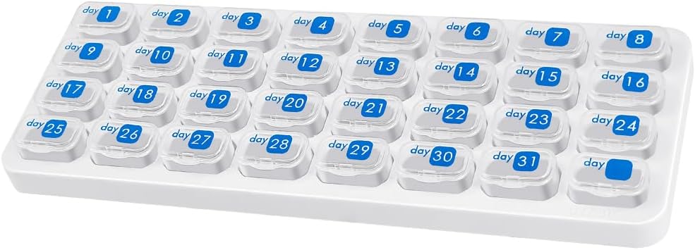 Maandelijkse pil Organisator, Large Travel pil Box 31 Dag, Dagelijkse pil geval, Pillenhouder Container voor Vitamine, Geneeskunde, Supplement, Visolie, Helder