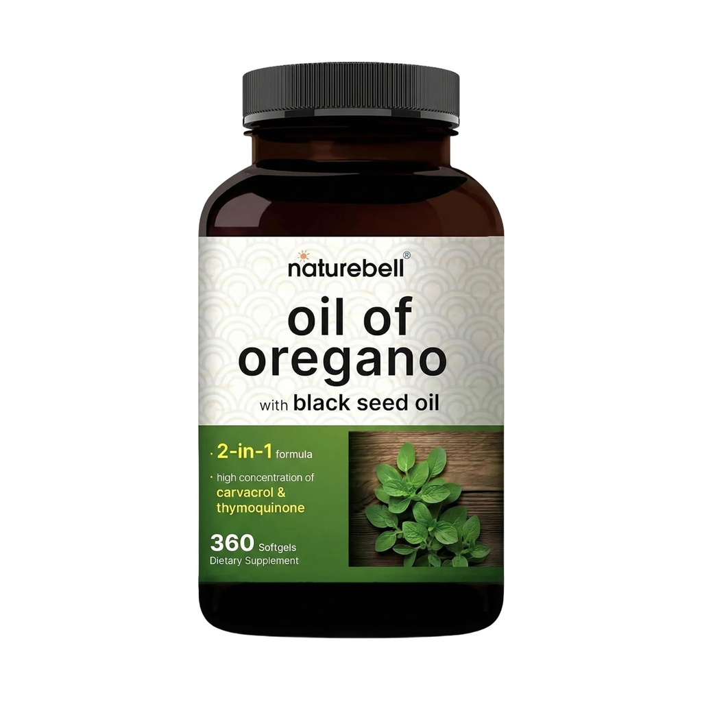 NatureBell Oregano Oil with Black Seed Oil, 360 Softgels 360-day Supply Essential Oils for Immune Health 