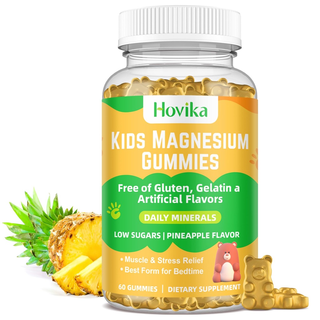 Magnesium Glycinate Gummies for Kids & Adults - Vitamin B6 & D3 - Great Tasting Kids Magnesium Calm Gummies for Promotes Sleep, Energy and Calm, Vegan Pineapple Flavor 60 Count