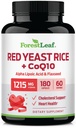 ForestLeaf Red Gist Rice with CoQ10 Supplement - 1215mg Extra sterkte Red Gist Rice Capsules with Alpha Lipoic Acid & Organic Flaxseed, Citrinin Free - 180 Capsules