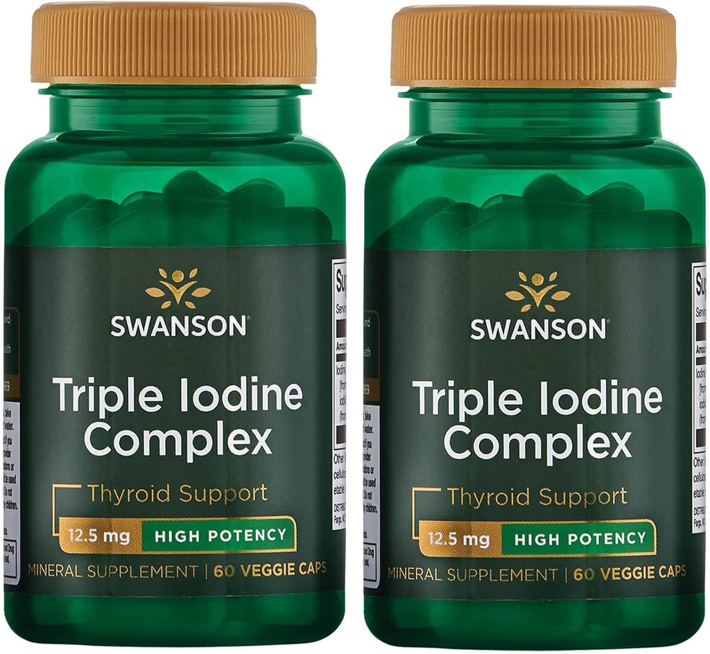 Swanson Triple Jodium Complex-Natural Supplement for Vital Thyroid Support-Promotes Metabole functie, verhoogde rode bloedcelproductie, & Heart Health-(60 Veggie Capsules, 12,5 mg Each) 2 Pack