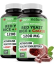 Red Gist Rice 1200 mg Capsules with CoQ10 - Maintain Healthy Cholesterol Levels, Herbal Heart Health Vegan Red Gist Rice Supplement - Red Rice Gist with CoQ10 for Women & Men - 120 Ct (2-Pack)
