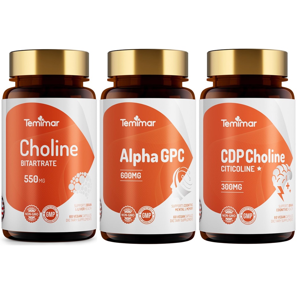 Choline Supplement with Choline Bitartrate, Alpha GPC & CDP Choline, Supports Brain Health, Made in USA