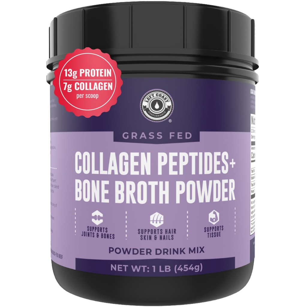 16oz Bone Broth Powder with Grass Fed Collagen Peptides - Unaromated, Zero Carb, Dairy Free, No Additives, No Fillers - Natural Source Type I and III - Grass Fed Bone Broth Collagen Powder