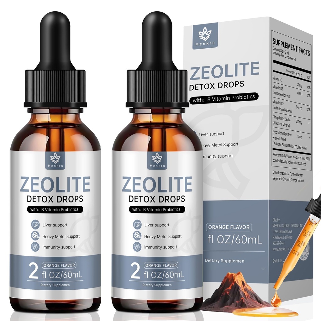 (2 Pack) Zeolite Drops for Adults and Kids – 99%+ Pure Natural Zeolite clinoptilolite, with Vitamin B, Probiotic Blend, Vegan, Non-GMO - Supports Immune Health, Supplement Energy and Attention