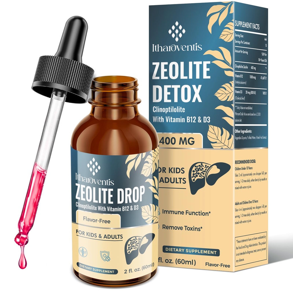 Itharoventis Zeolite Drops for Kids & Adults – Liquid Clinoptilolite with Methyl B12 & Vitamin D3, Daily Mineral & Vitamin Blend, Monk Fruit Berry Flavor, Sugar Free, 2 Fl Oz