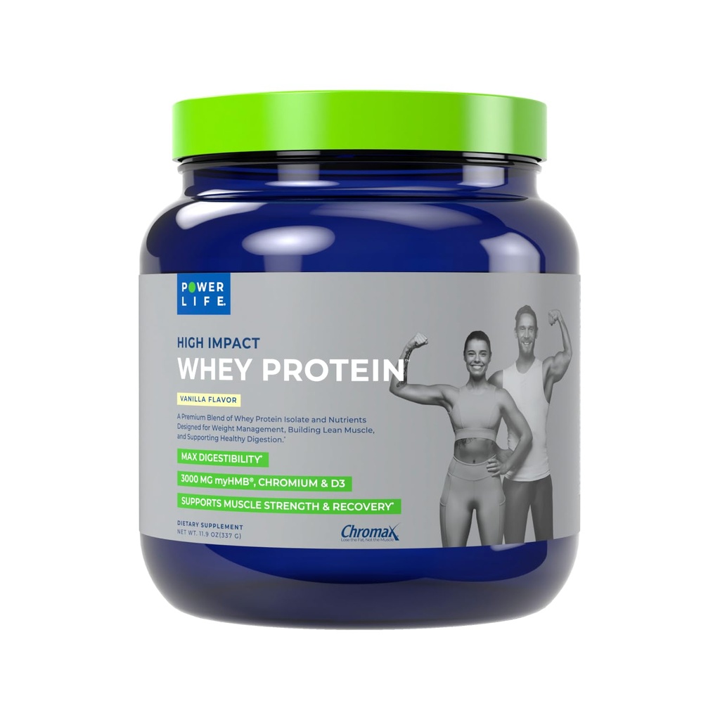 POWERLIFE High Impact Grass Fed Whey Protein with 3000 MG of HMB, No Sugar Added, Non-GMO, Hormone and Antibiotic Free, 15 Servings (Vanilla)