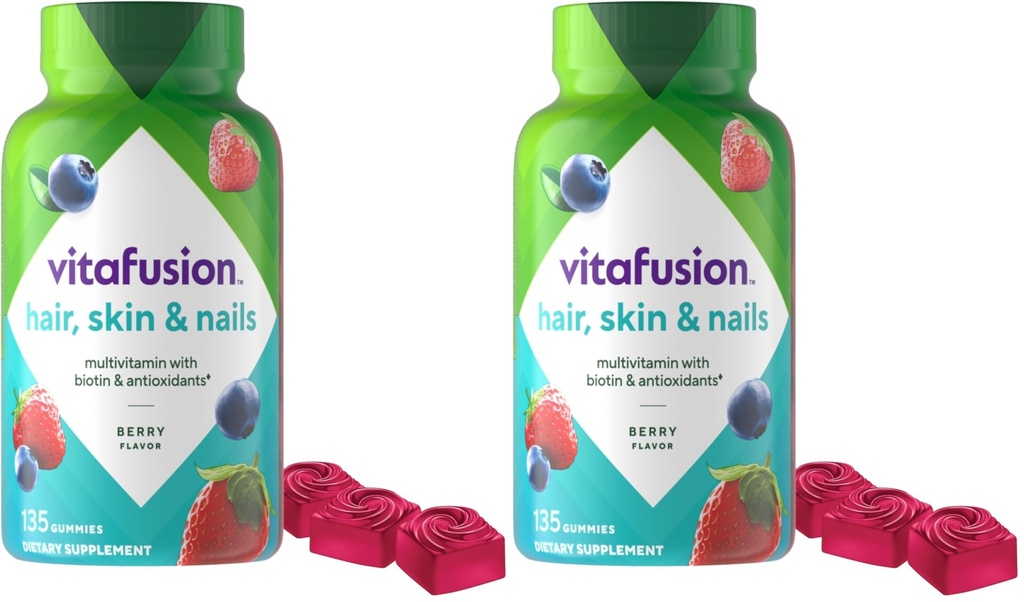 Vitafusion Prachtige haren, huid & Nails Multivitamine Plus Biotine en Antioxidant Vitaminen C&E, Raspberry Flavor, 135ct (45 dagen aanbod), uit Amerika