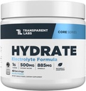 Transparent Labs Hydrate Sugar Free Electrolytes Powder - Hydration Powder Electrolytes Naturally Flavored & Sweetened w Stevia w Coconut Water, Taurine, & Potassium - 40 Servings, Arctic Freeze
