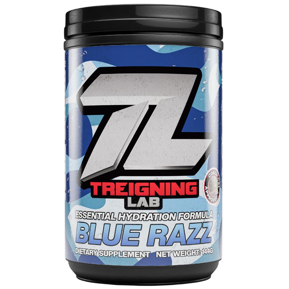 Treigning Lab Hydration Electrolyte Powder, Sugar‑Free, Sam Calavitta “Coach Cal” Approved Drink Mix with 6 Key Electrolytes, USA Made, Keto Friendly, Vegan, Non-GMO, Blue Razz, 30‑Servings