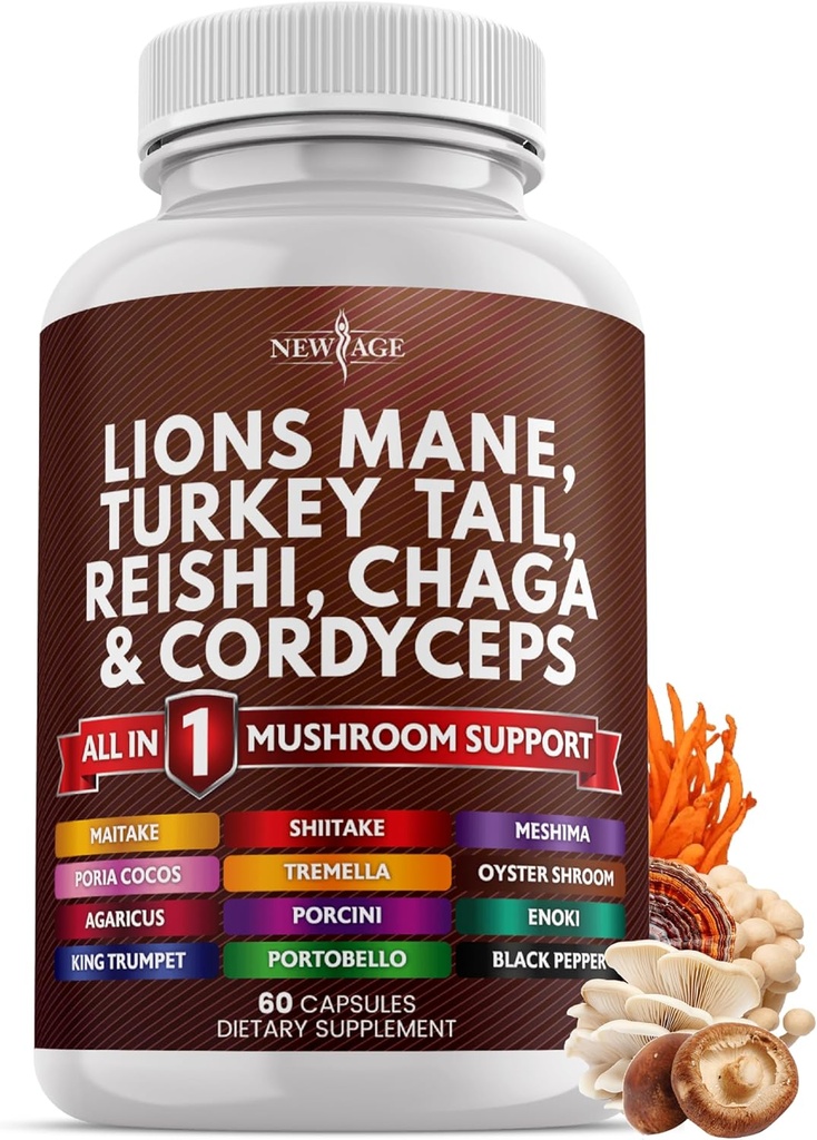 NIEUWE AGE Leeuwen Mane paddo supplement met Turkije staart Reishi Cordyceps Chaga met Marshmallow Root